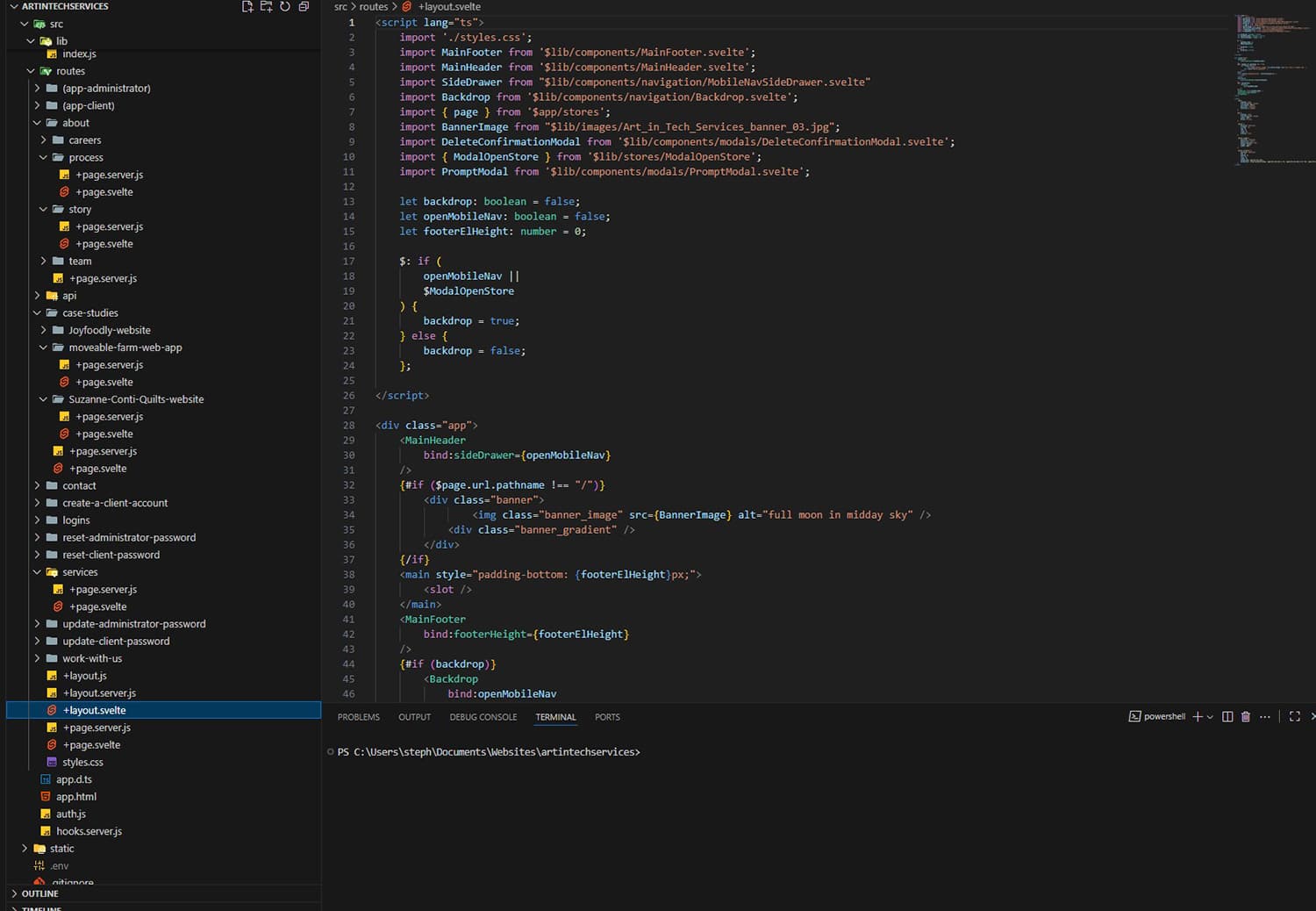 Art in Tech Services code screengrab