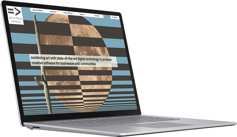 Art in Tech Services index page laptop mockup
