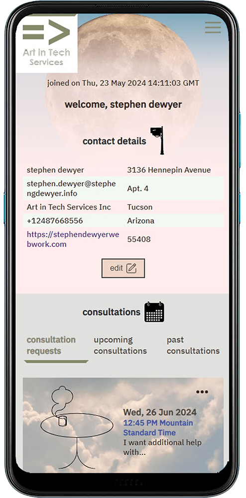 Art in Tech Services mobile prototype